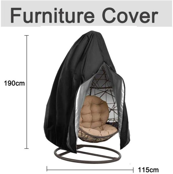 Enzeno Egg Patio Hanging Egg Chair Cover Outdoor Swing Egg Chair Cover Waterproof Anti-dust with Zipper 210D Oxford Fabric Veranda Garden Lawn Chair Protector Furniture Accessory115x190cm, (Black) - Image 5