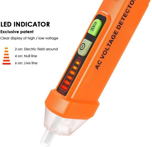 PEAKMETER Electric Voltage Tester Non-Contact, Voltage Detector Pen 12-1000V AC Inductive Digital Voltage Measuring Tool with LED Flashlight, Alarm Mode, Live/Null Wire Judgment - Image 4