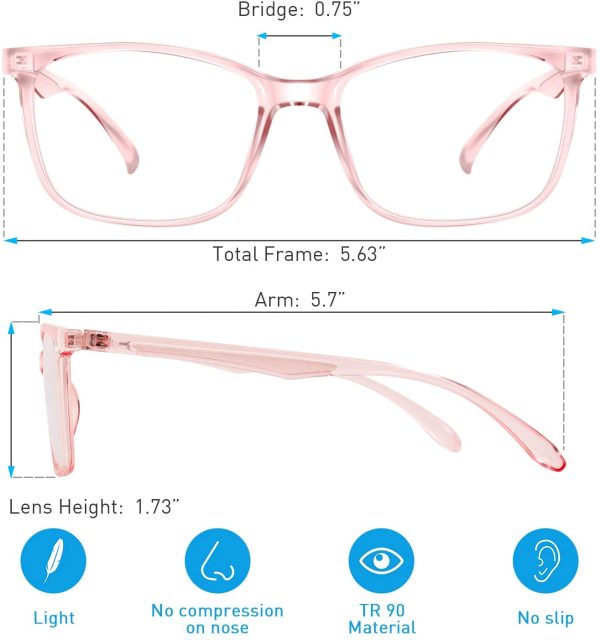 Blue Light Blocking Glasses for Women Men Computer Glasses Anti Eyestrain Headache Blue Light Glasses for Women Men Clear Lens Glasses Anti Blue Ray Eyeglasses Unisex (1 Pack Pink)