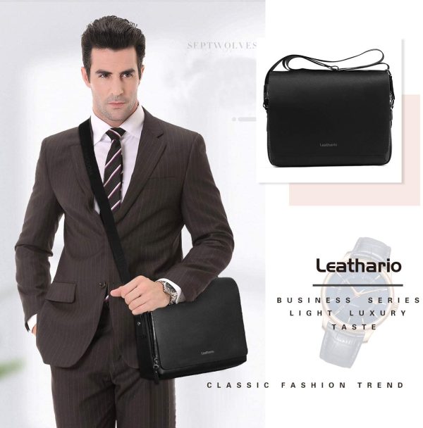 Leathario Men Messenger Bag Leather Laptop Briefcase Bag for Men PU Leather Shoulder Crossbody Bag Business Work Satchel Travel - Image 5