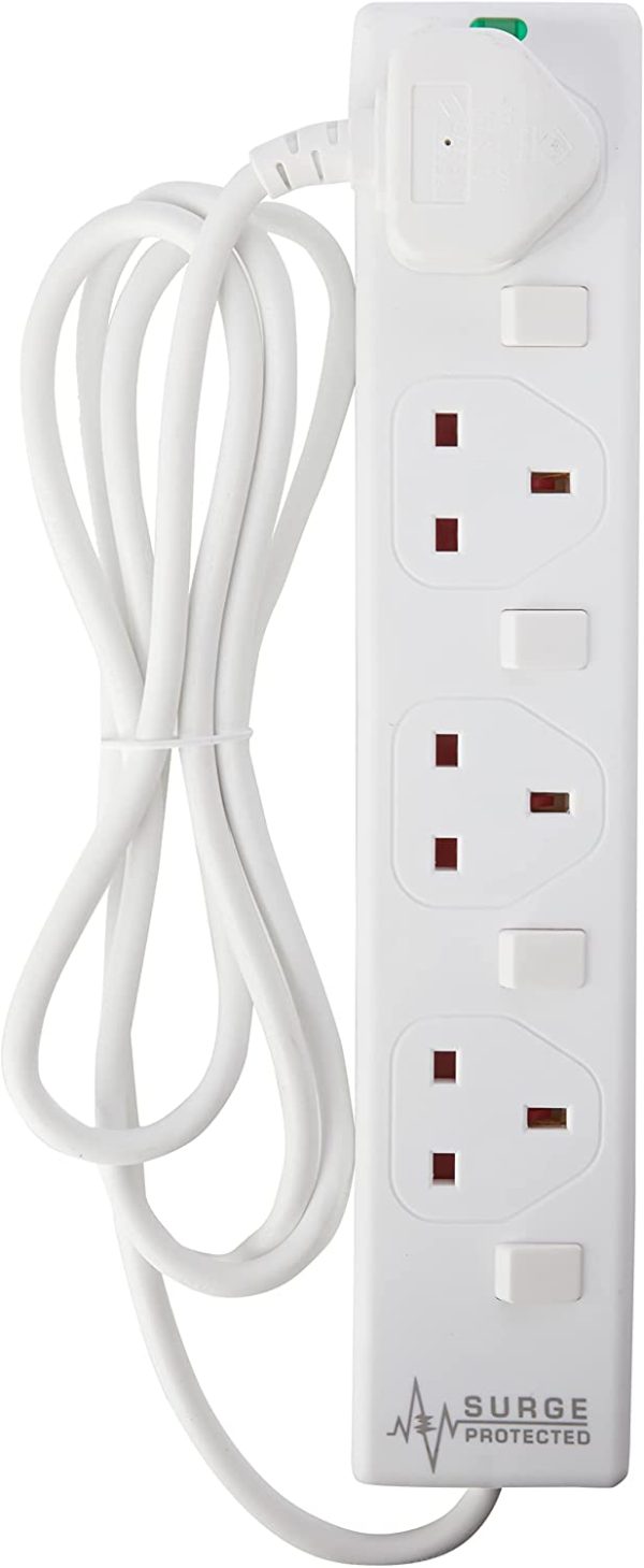 pro elec plpl15330pl 2 m Switched and Surge Protected 4 Gang Extension Lead white