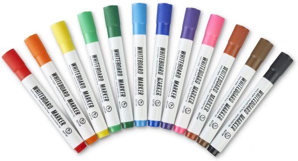 Pack of 12 Multi Coloured Dry Wipe Whiteboard Marker Pens