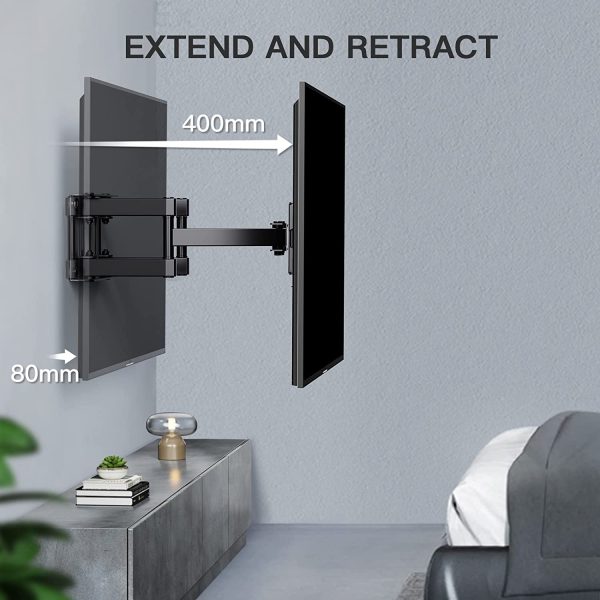 PERLESMITH TV Wall Bracket, Swivel Tilt TV Mount for 32-55 Inch Flat & Curved TV up to 45kg, Max. VESA 400x400mm - Image 5