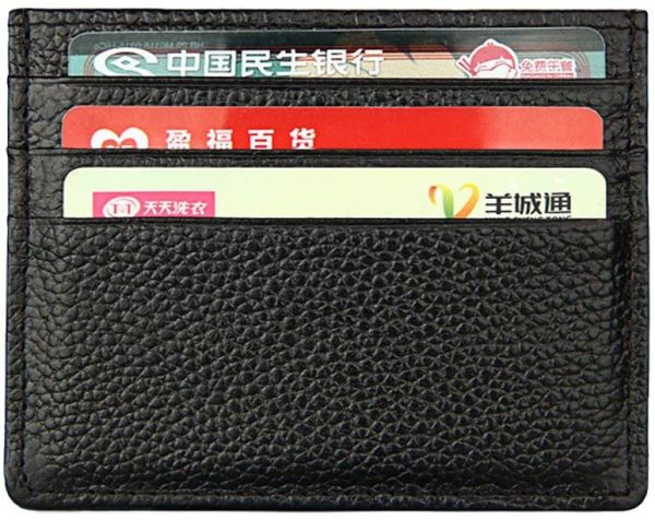 Hibate RFID Blocking Genuine Leather Unisex Slim Credit Card Case Holder Debit Wallet Sleeve - Black - Image 3