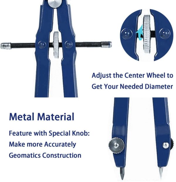 Professional Compass with Lock 10 Inches Diameter  Geometry Compass with Wheel for Math, Drawing Compass, Drafting Compass Includes Extra Lead Refills (1 Pack) - Image 6