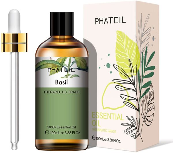 PHATOIL Basil Essential Oil 100ML, 100% Pure Therapeutic Grade Basil Essential Oils for Diffuser, Humidifier, Aromatherapy, Sleep, Relax