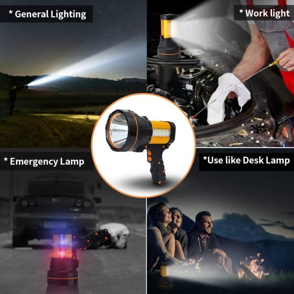 High Powered LED Torch Super Bright Rechargeable Flashlight Large 4 Batteries Big Searchlight Hand held Powerful Spotlight Heavy Duty Strong USB Search Light High Lumens