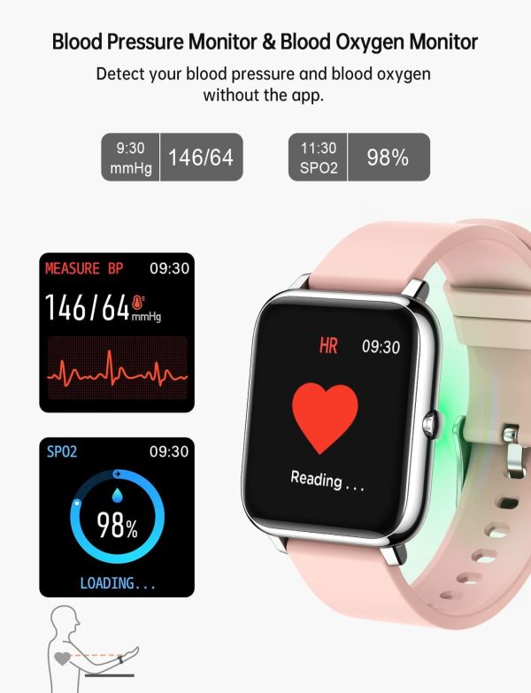 Popglory Smart Watch, Fitness Tracker with Blood Oxygen, Blood Pressure, Heart Rate Monitor, IP67 waterproof Smartwatch Fitness Watch Smart Watch for Men Women for Android iOS - Image 6