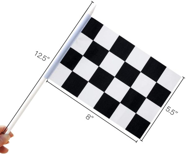 NOVELTY PLACE 8"x5.5" Checkered Black and White Racing Stick Flag - Plastic Stick - Decorations for Racing, Race Car Party, Sport Events (12 Pack) - Image 8