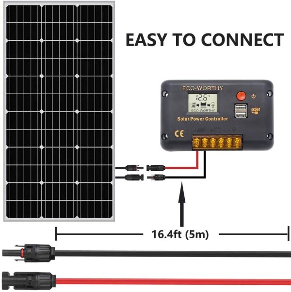 ECO-WORTHY 1 Pair PV Solar Panel Extensions Cable 16.4 Ft with Solar Male and Female Connector(16FT Red + 16FT Black) - Image 6