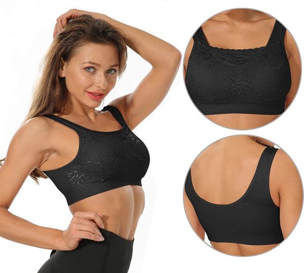 Litthing Women Sports Bra Seamless Comfortable Soft Breathable Ladies Lace Bras Removable Padded Tops Push up Underwear Packs for Yoga Fitness Exercise - Image 5