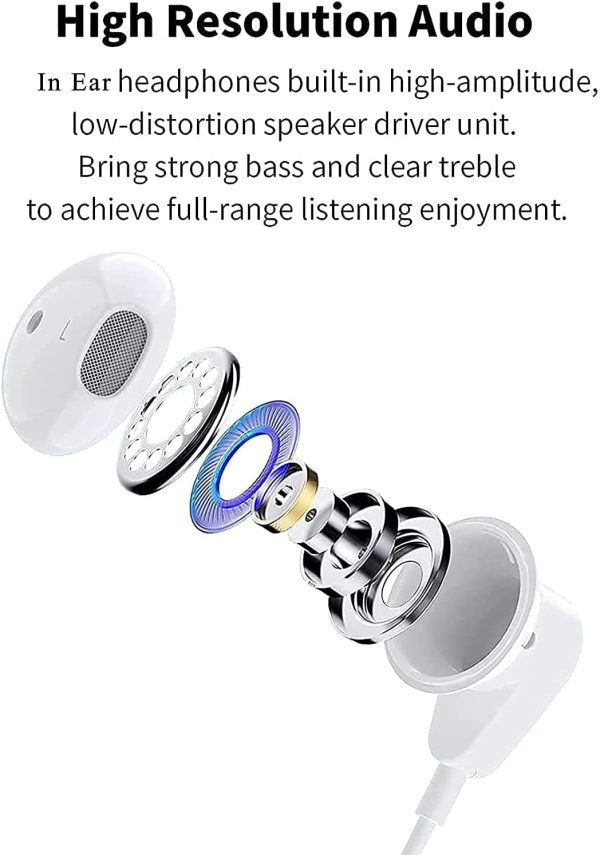 In-Ear Headphones for iPhone,Hi-Res Extra Bass Earbuds HiFi-Audio Stereo Noise Isolating Earbuds with Mic+Volume Control Compatible for iPhone 7/8/11/11 Pro/12/12 Pro/SE/XS/X/XR/XS Max Support All iOS - Image 3