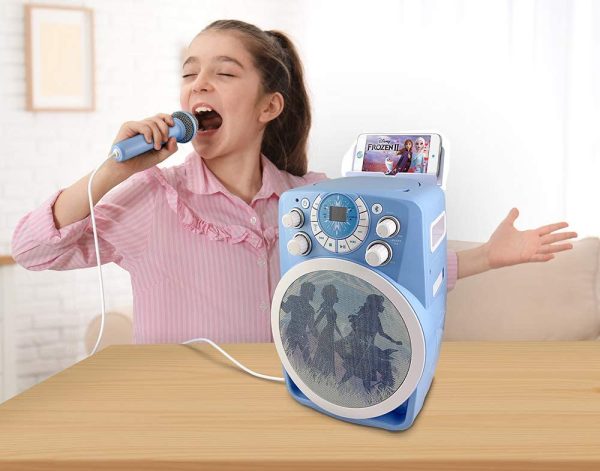 Frozen 2 Bluetooth CDG Karaoke Machine with LED Disco Party Lights, Built in Microphone for Kids, Portable Bluetooth Speaker, Avc, CDG Disks, Compatible with mobiles, tablets & TV