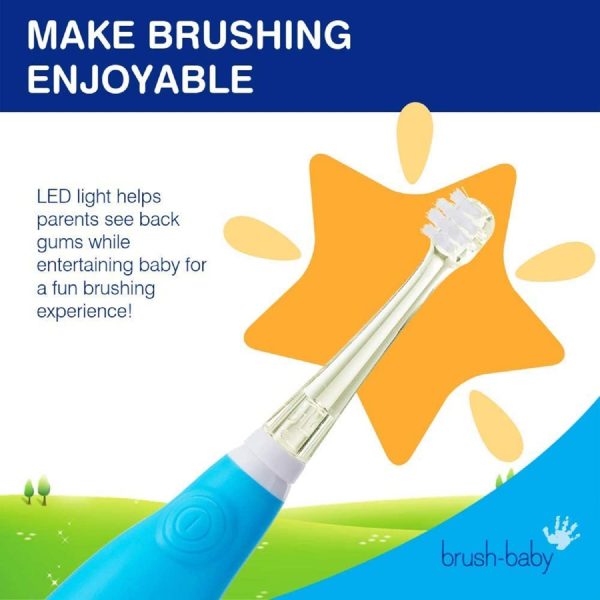 Brush Baby BabySonic Infant and Toddler Electric Toothbrush for Ages 0-3 Years - Smart LED Timer and Gentle Vibration Provide a Fun Brushing Experience (Blue)