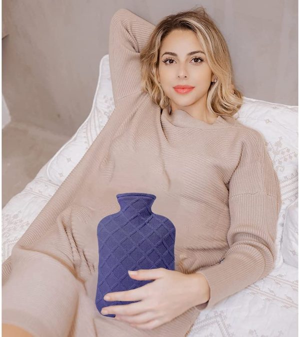 FORICOM Hot Water Bottle?CPVC 2.0L Hot Water Bag with Soft Cover, Bpa Free, Odourless, for Pain Relief Ease Aches Cold Hot Therapy(Dark Blue) - Image 3