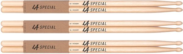 LA Specials Drum Sticks - 5A Drumsticks - Drum Sticks Set for Acoustic Drums or Electronic Drums - Oval Wood Tip - Hickory Drum Sticks - Consistent Weight and Pitch - 3 Pairs - Image 4