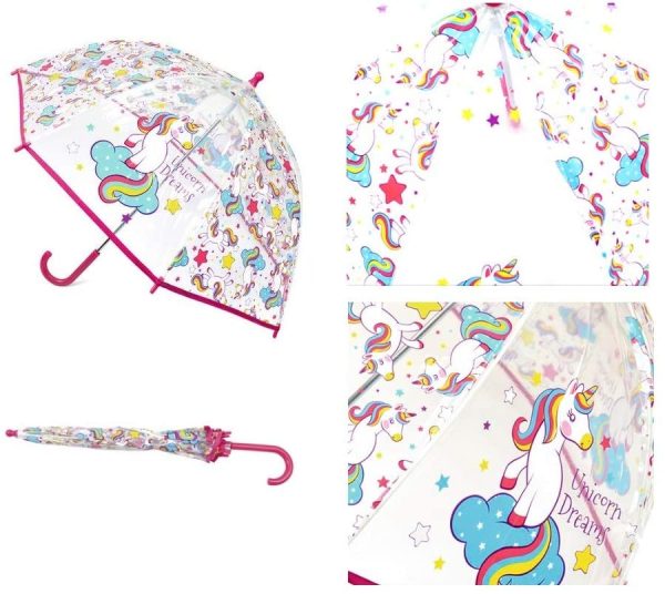 Girls Transparent Unicorn Bubble Dome Umbrella