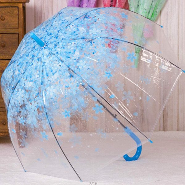 Clear Canopy Bubble Umbrella Transparent Dome Shape Cherry Blossoms,Windproof Lightweight Stick Umbrella