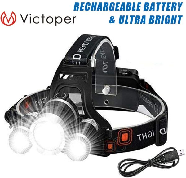 Victoper  Rechargeable Headlight with 3 Lights 4 Modes, 6000 Lumen Super Bright LED Lamp, Hands-Free Flashlight Head Torch for Running, Camping, Fishing, Cycling, Hiking, Waterproof - Image 3