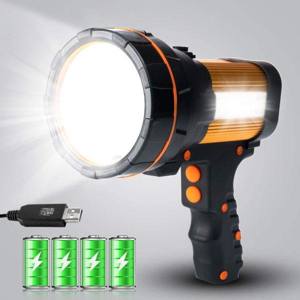 High Powered LED Torch Super Bright Rechargeable Flashlight Large 4 Batteries Big Searchlight Hand held Powerful Spotlight Heavy Duty Strong USB Search Light High Lumens - Image 5