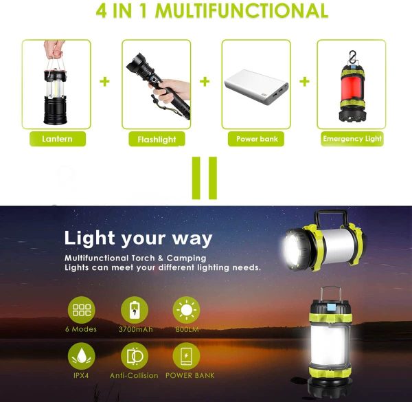 Rechargeable Led Torch, Multi-functional Camping Light, Camping Lantern with 6 Modes, Waterproof Outdoor Spotlight Searchlight Flashlight