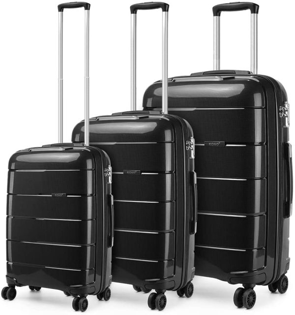 Kono Lightweight Polypropylene Suitcase Hard Shell Luggage Sets Built in TSA Lock 55cm/65cm/74cm (Set of 3, Black) - Image 5