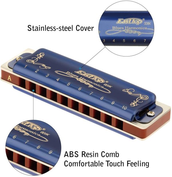 East top 10 Holes 20 Tones 008K Diatonic Harmonica Key of A with Blue Case, Standard Harmonicas For Adults, Professional Playerand Students - Image 7