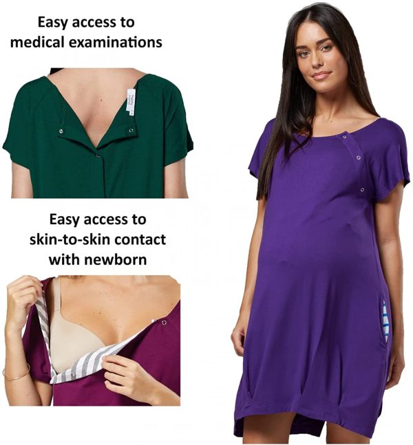 HAPPY MAMA Women's Maternity Skin to Skin Labour Delivery Nightshirt 097 - Image 2