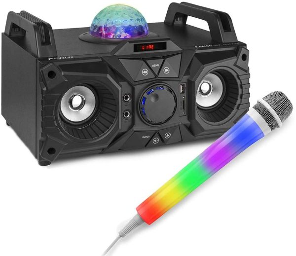 Fenton KAR100 Karaoke Machine Bluetooth Party Speaker with Built-In Battery USB Disco Light and 2 Microphones Upgrade - Image 8