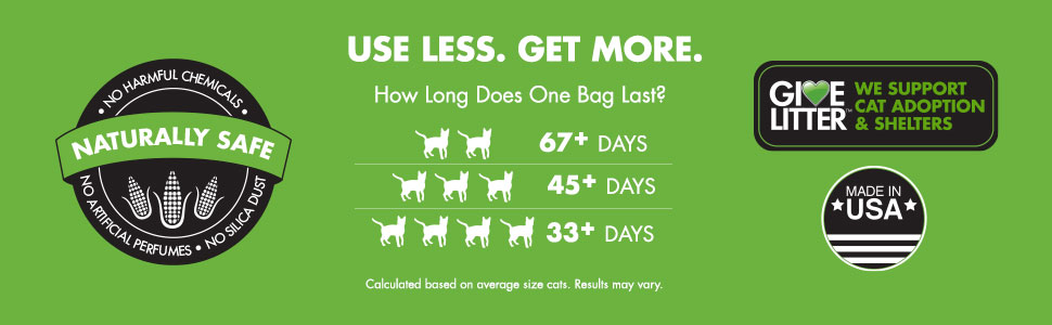 use less. get more. one bag lasts between 33 and 67 days
