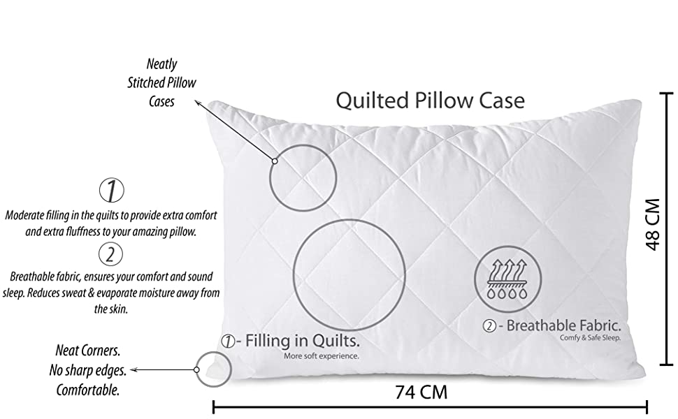 features pillow cases quilted covers hollow fiber stuffed filled new Quilted Pillow Case standard uk