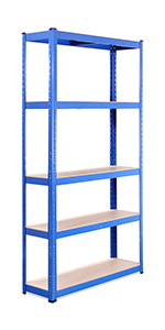 blue corner shelving unit