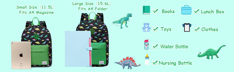 backpack dimension with 2 sizes