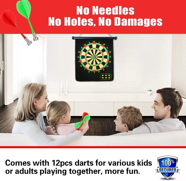 Magnetic Dartboard for Kids, Two Side Board Game Set with 12pcs Darts, Hanging Roller Up Safe Dartboard for Indoor Outdoor Family Game for Kids - Image 6