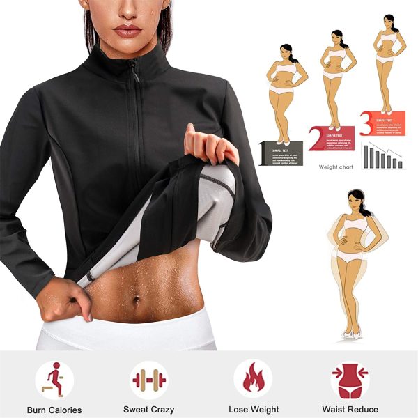 Chumian Women Hot Sweat Sauna Suit Track Jackets Workout Long Sleeve Tank Tops with Zipper Slimming Polymer Waist Trainer - Image 7