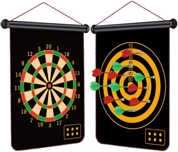 Magnetic Dartboard for Kids, Two Side Board Game Set with 12pcs Darts, Hanging Roller Up Safe Dartboard for Indoor Outdoor Family Game for Kids - Image 3