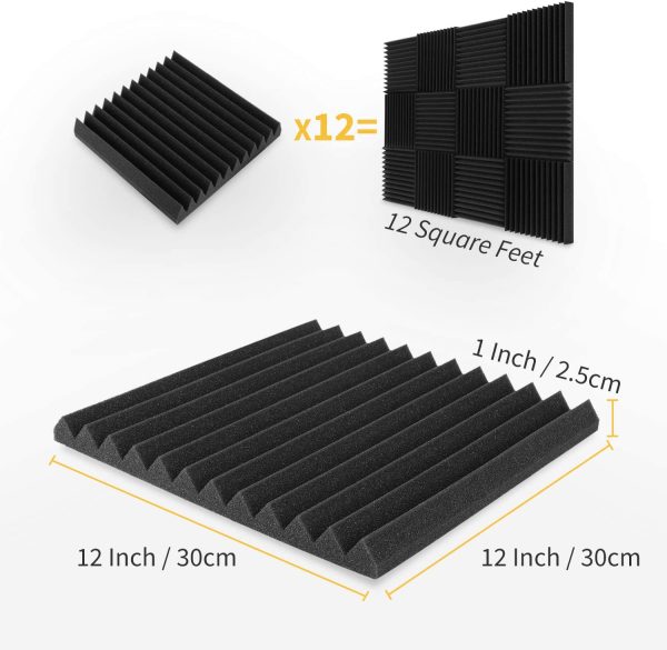 Donner 12-Pack Acoustic Foam Panels Wedges, Fireproof Soundproofing Foam Noise Cancelling Foam for Studios, Recording Studios, Offices, Home Studios 1???? x 12???? x 12????