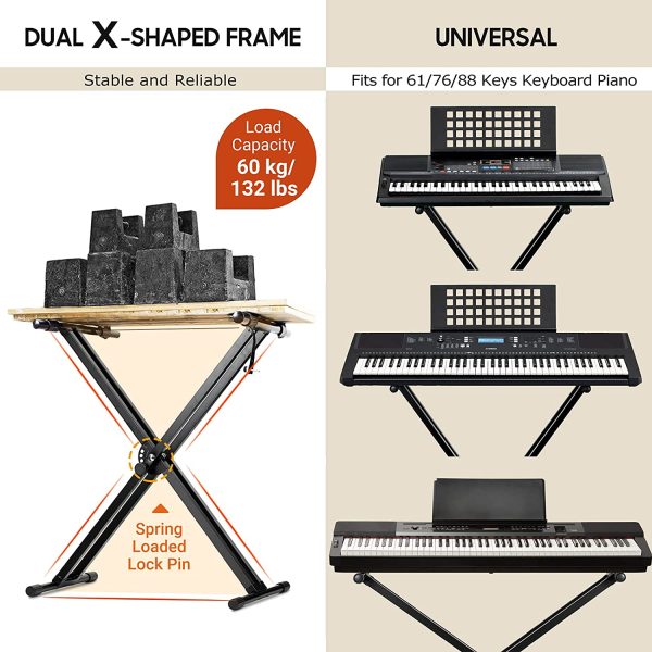 CAHAYA Adjustable Keyboard and Panio Stand Heavt Duty Double X Style Gigital Electric Paino Stand with Locking Straps for 61 76 88 Keys, Model CY0245 - Image 5