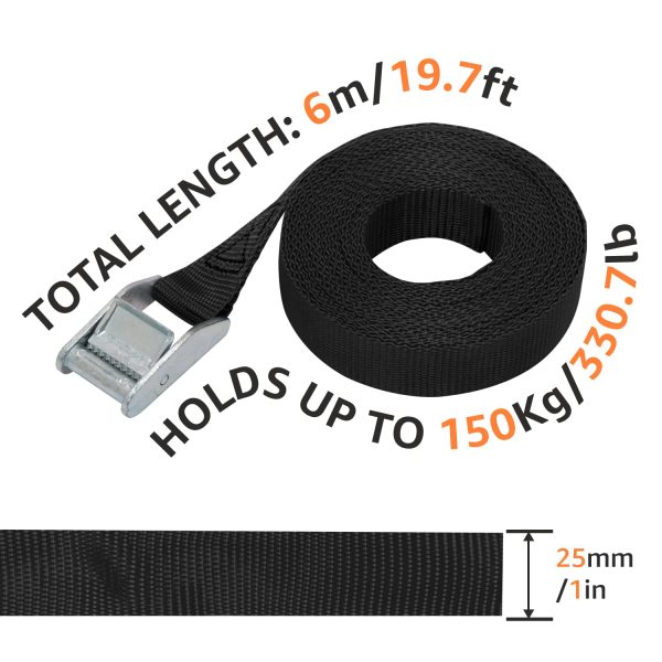 Amazon Basics Lashing Straps, 2.5 m Long, 25 mm Wide, Load Capacity 150 kg, DIN EN 12195-2 Passed - Black (10-Pack) - Image 7