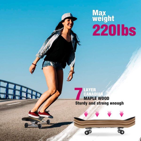 BELEEV Skateboards, 31 x 8 inch Complete Skateboard for Beginners, 7 Layer Canadian Maple Double Kick Deck Concave Cruiser Trick Skateboard for Kids and Adults - Image 2