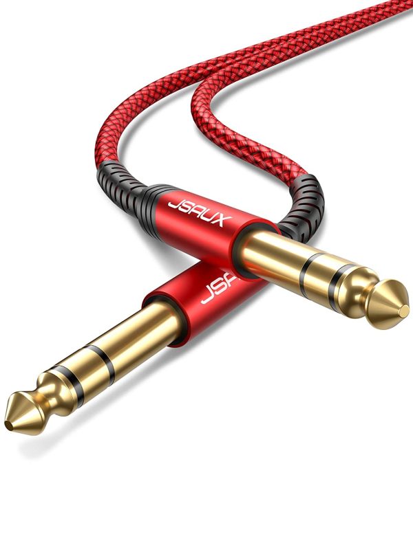 Professional Guitar Cable 2M (6.6ft), JSAUX 1/4"6.35mm to 6.35mm TRS Stereo Audio Guitar Lead Nylon Braided Jack Instrument Cable for Electric Guitar, Bass, Amp, Keyboard, Mondolin - Red - Image 2