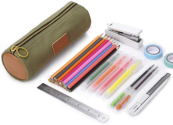 Canvas Simple Pencil Case Bag Pouch??Durable with Brass Zipper,Match Color Design-Green - Image 2