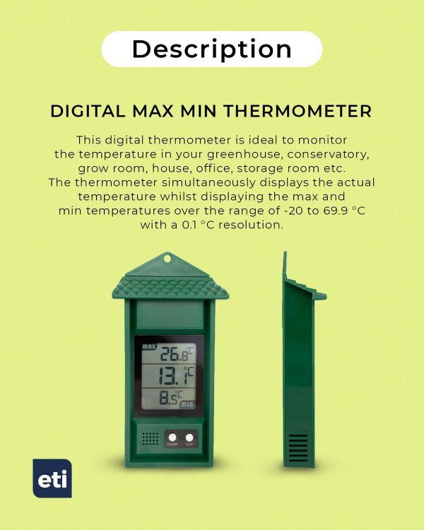 Digital max/min Thermometer for conservatories, greenhouses & Grow Rooms (Green)