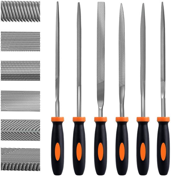 Needle File Set,  6 PCS Mini File Set, Carbon Steel File Set with Handle, Including Flat, Pointed, Half Round, Square, Round, Triangle, Suitable for Metal, Wood, Glass, Plastics, etc. (6pcs) - Image 3