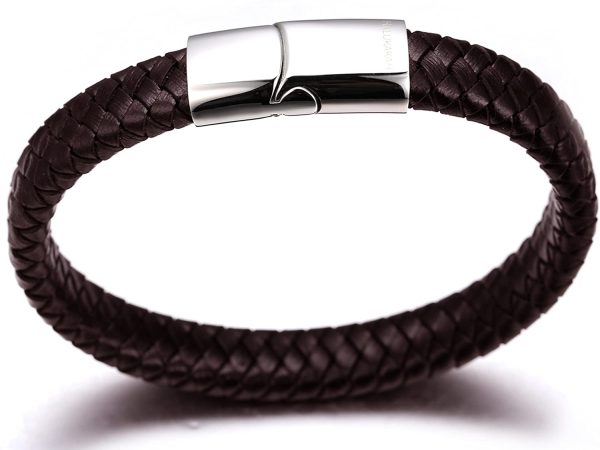 HALUKAKAH Kids ?? Solo Junior ?? Boy's Genuine Leather Bracelet 6-12 Y/O. Titanium Magnetic Clasp 7"/18cm with Free Giftbox(Brown) - Image 5