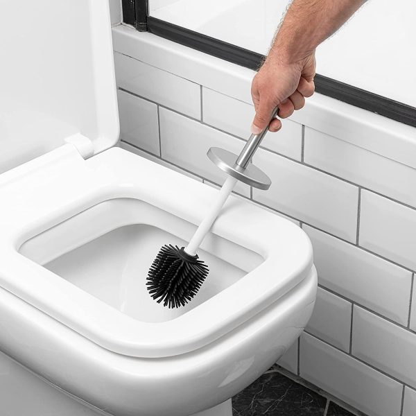 Epistar Toilet Brush and Holder | Silicone Brush Head | Stainless Steel Lid (Black) - Image 2