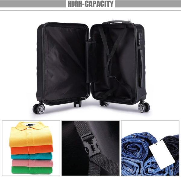 Kono Fashion Luggage Set of 3 PCS Lightweight ABS Hard Shell Trolley Travel Case with 4 Spinner Wheels 20" 24" 28" Suitcase (3 Pcs Set, Black) - Image 5