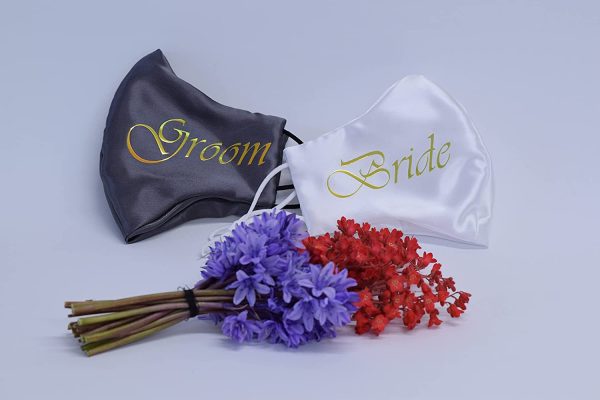 Details about Satin Bride and Groom, Just Married Mr and Mrs, fully customisable Wedding face masks (Black, Bride) - Image 2