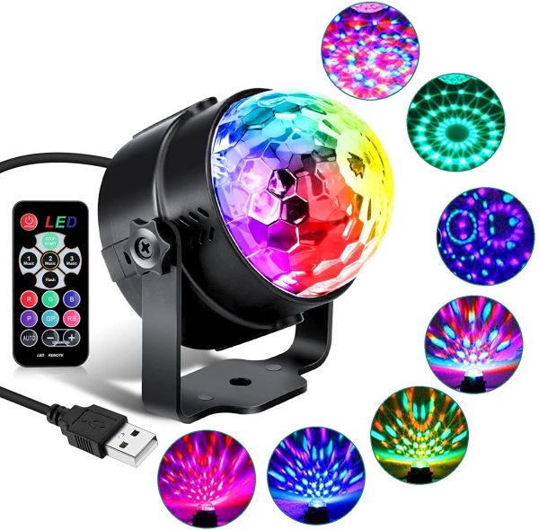 Disco Lights, 360??Rotation Sound Activated Disco Ball Lights with 4M/13ft USB Power Cable, 3W RGB Party Lights with Remote Control for Kids Birthday, Family Gathering, Christmas Party,Home-USB Powered - Image 7