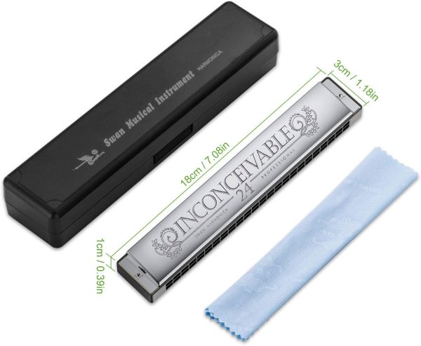 OTraki Harmonica Key of C 24 Holes Mouth Organ Double Tremolo Polyphony Harmonica Stainless Steel Shell Widely Used Harmonica with Case and Clean Cloth for Kids Beginners Advanced - Image 6